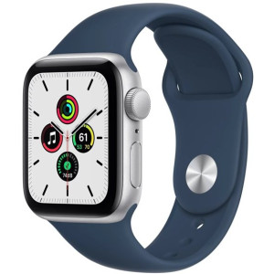 Apple Watch SE GPS 40mm Silver Aluminum Case with Abyss Blue Sport Band (MKNY3)