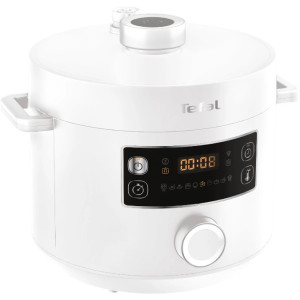 Multicooker Tefal CY754130, 1000W, 5l ceramic container with non-stick surface, 21 programs, pressure cooker, steaming pot, cooking book, white