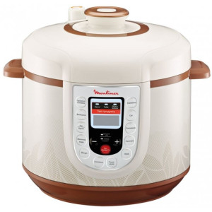 Multicooker Moulinex CE501134, 1000W, pressure cooking, 5l ceramic container with non-stick surface, 21 programs, pressure cooker, steaming pot, white