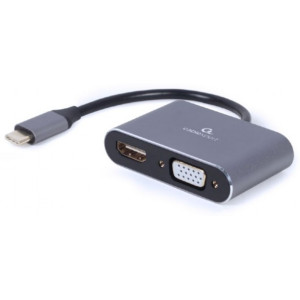 Adapter  Type-C to HDMI & VGA sockets Cablexpert, HDMI 4K (30Hz), A-USB3C-HDMIVGA-01