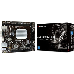 BIOSTAR J4125NHU, MB + CPU onboard: Quad-core Celeron J4125 4C/4T(2.0-2.7GHz), Dual 2xDDR4-2400 (up to 8GB), Intel UHD Graphics 600, VGA, HDMI, 1xPCIe X16, 2xSATA3, 1xM.2 Slot, Realtek ALC887 HDA, COM & LPT Headers, 1xGbE LAN, 2xUSB3.2, 6xUSB 2.0, Mini-IT