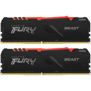 16GB DDR4-2666 Kingston FURY® Beast DDR4 RGB, PC21300, CL16, 2Rx8, 1.2V, Auto-overclocking, Asymmetric BLACK low-profile heat spreader, Dynamic RGB effects featuring Kingston FURY Infrared Sync technology, Intel XMP Ready (Extreme Memory Profiles)