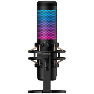 HyperX QuadCast S, RGB Microphone for the streaming, Anti-Vibration shock mount, Tap-to-Mute sensor with LED indicator, Four selectable polar patterns, Internal pop filter, Built-in headphone jack, Cable length: 3m, Black/Red,  USB