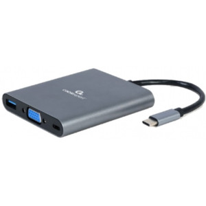 Adapter 6-in-1: USB3 port, 4K HDMI and Full HD VGA video, stereo audio, card reader and USB Type-C PD charge support