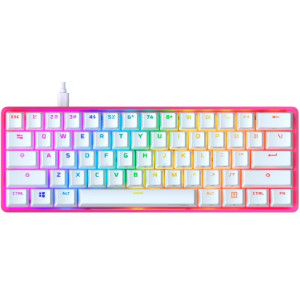 HYPERX Alloy Origins 60 RGB Mechanical Gaming Keyboard (RU), Pink, Mechanical keys (HyperX Red - Linear switch) Backlight (RGB), Petite 60% form factor, Ultra-portable design, Full aircraft-grade aluminum body, USB