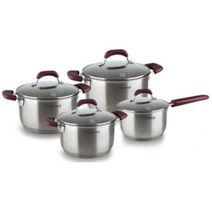Pot Set Rondell RDS-824, Set, 8 pcs, pot 2.3L/ 18cm,  3.3L/ 20cm, 5.6L/ 24cm with lid, ladle 1.7L/16cm, Bojole, stainless steel