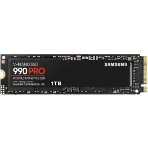 M.2 NVMe SSD 1.0TB  Samsung SSD 990 PRO, PCIe4.0 x4 / NVMe2.0, M2 Type 2280 form factor, Seq. Read: 7450 MB/s, Seq. Write: 6900 MB/s, Max Random 4k: Read /Write: 1200,000/1550,000 IOPS, Samsung in-house Controller, 1GB LPDDR4, V-NAND 3-bit MLC