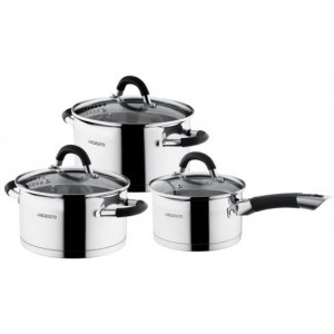 Набор посуды Ardesto Gemini Monza со сливом, 6 пред., ручки с серым силиконом, нержавеющая сталь