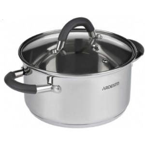 Кастрюля Ardesto Gemini Salerno, стеклянная крышка, 4.7 л,  серые ручки с силиконом,нержавеющая сталь
