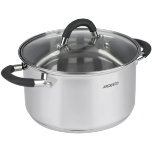 Кастрюля Ardesto Gemini Salerno, стеклянная крышка, 3.6 л,  серые ручки с силиконом,нержавеющая сталь