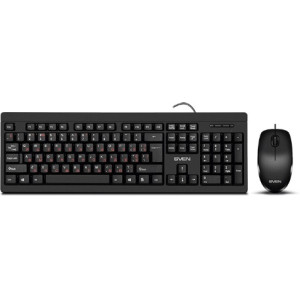 SVEN KB-S320C, Keyboard 104 keys + Mouse (Optical 800 dpi, 3+1 (scroll wheel)), WaterProof design, 1.5m, USB, Black