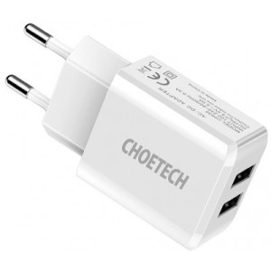 Wall Charger CHOETECH, 2*USB-A Ports, White