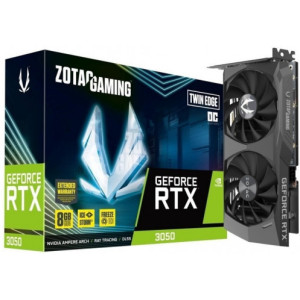 Видеокарта ZOTAC GeForce RTX 3050 Twin Edge  8GB GDDR6, 128bit, 1777/14000Mhz, Ampere, PCIeX16 4.0, Dual Fan / IceStorm 2.0, 1xHDMI, 3xDisplayPort, Active Fan Control/ FREEZE Fan Stop, Cooper Heat pipes, FireStorm, Metal Backplate, Medium Pack
