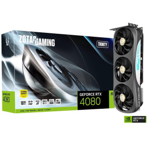 Видеокарта ZOTAC GeForce RTX 4080 Trinity  16GB GDDR6X, 256bit, 2505/22400Mhz, Ada Lovelace/DLSS3, PCIeX16 4.0, 1xHDMI, 3xDP, All-New Aerodynamic Design, Triple Fan / IceStorm 2.0, Active Fan Control/FREEZE Fan Stop/Dual Bios, SPECTRA 2.0 RGB Lightning, M