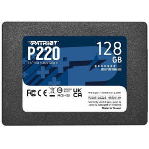 2,5" SSD 128GB Patriot P220, SATAIII, Sequential Read: 550MB/s, Sequential Write: 480MB/s, 4K Random Read: 40K IOPS, 4K Random Write: 50K IOPS, SMART, TRIM, 7mm, TBW: 60TB, Phison S12 Controller, 3D NAND TLC