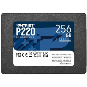 2,5" SSD 256GB Patriot P220, SATAIII, Sequential Read: 550MB/s, Sequential Write: 490MB/s, 4K Random Read: 40K IOPS, 4K Random Write: 50K IOPS, SMART, TRIM, 7mm, TBW: 120TB, Phison S12 Controller, 3D NAND TLC