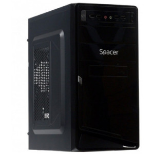 Case mATX SPACER Moon, (450W, 24 pin, 2xSATA, 8cm fan), 4xUSB2.0 /  HD Audio, 2xJack 3.5mm, Black