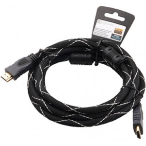 Cable HDMI - 2m - Brackton Professional K-HDE-BKR-0200.BS, 2 m, High Speed HDMIВ® Cable with Ethernet, male-male, up to 2160p 2Kx4K, 3D capable, with 24k gold plated contacts, triple shielded, 2 ferrites, dust caps, black/silver nylon sleeve