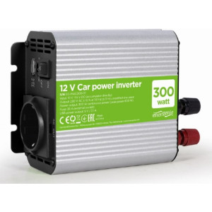 EnerGenie EG-PWC300-01, 12 V Car power inverter, 300 W, with USB port / 5V-2.1A, LED indicator, Input: 10-16 VDC (accumulator directly) - Output: 230 VAC +/- 10% at 50 Hz (+/-3Hz), modified sine wave
