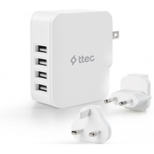 ttec Wall Charger 5.1A, 4 USB Port, White