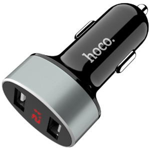 HOCO Z26 high praise dual port car charger with digital display, Black