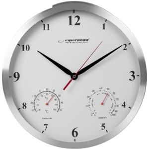 Clock Wall Esperanza WASHINGTON  EHC008W White,  30 cm, Aluminum clock frame and hands, Quiet movement, hook for easy installation, Measurements: temperature and humidity, Power supply: 1 x 1.5V AA battery (not included)