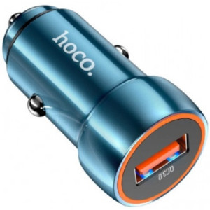 USB Car Charger - HOCO Z46 Blue shield, 1 x USB charger, Total output: 18W, up to PD3.0 / QC3.0, Metal, Gray