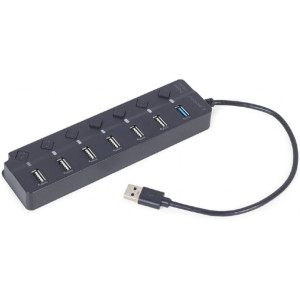 USB 2.0 Hub 7-port with switches, Gembird UHB-U3P1U2P6P-01, Black