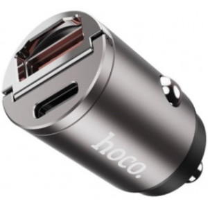 USB Car Charger - HOCO DZ1 PLUS, 2 x USB charger, Total output: 5V/4.8A, up to PD3.0 / QC3.0, Super mini car charger, Silver