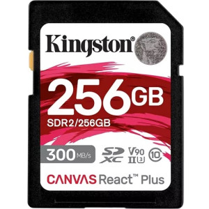 256GB SD Class10 UHS-II U3 (V90)  Kingston Canvas React Plus, Ultimate, Read: 300Mb/s, Write: 260Mb/s,  Capture 4K/8K Ultra-HD high-speed shots without dropping frames, Ultimate speeds to support professional camera use
