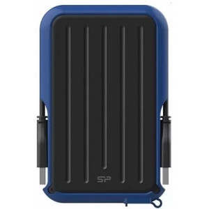 2.5" External HDD 5.0TB (USB3.2)  Silicon Power Armor A66, Black/Blue, Rubber + Plastic, Military-Grade Protection MIL-STD 810G, IPX4 waterproof, Advanced internal suspension system keeps the hard drive safe from drops and bumps
