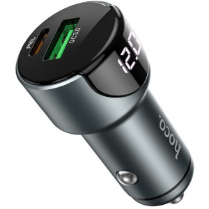 HOCO Z42 Light road dual port digital display PD20W+QC3.0 car charger, Gray