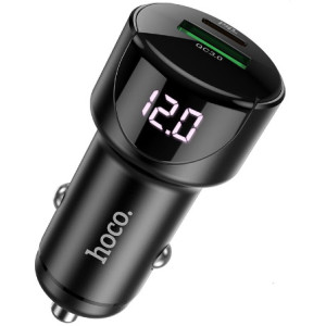 HOCO Z42 Light road dual port digital display PD20W+QC3.0 car charger Black