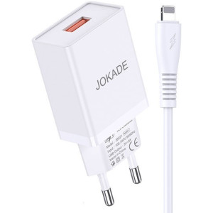 Jokade Wall Charger with Cable USB to Lightning Single Port 5A JB022, White 