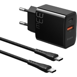 Mcdodo Wall Charger 1xUSB 1xType-C with Cable Type-C toType-C 33W, Black 