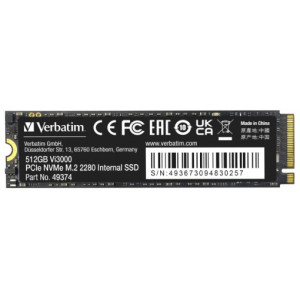 M.2 NVMe SSD 512GB Verbatim Vi3000, Interface: PCIe3.0 x4 / NVMe 1.3, M2 Type 2280 form factor, Sequential Read 3300 MB/s, Sequential Write 2500 MB/s, Random Read 150K IOPS, Random Write 100K IOPS, Phison E13T, TBW: 375TB, 3D NAND TLC