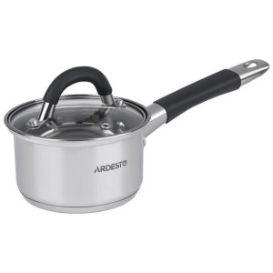 Ковш Ardesto Gemini Salerno, стеклянная крышка, 0.8 л, серые ручки с силиконом, нержавеющая сталь