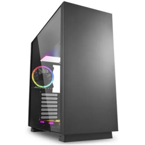 Sharkoon PURE STEEL Black RGB  ATX Case, with Side Panel of Tempered Glass, without PSU, Tool-free, Pre-Installed Fans: Bottom 3x120mm A-RGB LED, Rear 1x120mm A-RGB LED, ARGB Controller, GPU holder, 3x3.5"/5x2.5", 2xUSB3.0,1xAudio, 1xMic, Bottom dust filt