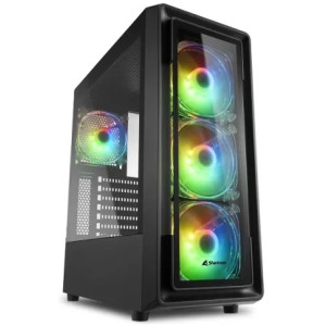 Sharkoon TK4 RGB ATX Case, with Side&Front Panel of Tempered Glass, without PSU, Tool-free, Pre-Installed Fans: Front 3x120mm A-RGB LED, Rear 1x120mm A-RGB LED, ARGB Controller, 5x2.5"/2x3.5", 2xUSB3.0, 1xUSB2.0, 1xHeadphones, 1xMic, Top dust filters, Bla