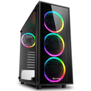 Sharkoon TG4 RGB ATX Case, with Side & Front Panel of Tempered Glass, without PSU, Tool-free, Pre-Installed Fans: Front 3x120mm A-RGB Ring LED, Rear 1x120mm A-RGB Ring LED, ARGB Controller, 2x3.5"/4x2.5", 2xUSB3.0, 1xHeadphones, 1xMic, Bottom&Front dust f