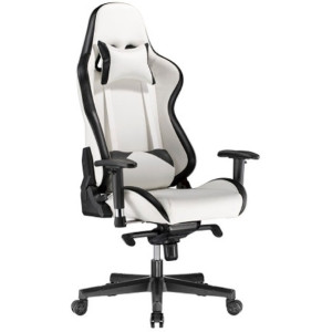 Lumi Premium Gaming Chair with Headrest & Lumbar Support CH06-36, Black/White, PVC Leather, 2D Armrest, Steel Frame, 350mm Nylon Plastic Base, PU Caster, 80mm Class 4 Gas Lift, Weight Capacity 180 Kg