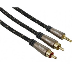 Audio Cable, 3.5 mm jack plug - 2 RCA plugs, stereo, metal, gold-pl., 3.0 m
