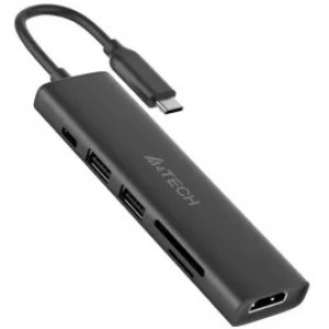 Docking Station A4Tech 6-IN-1, HDMI, 2xUSB 3.0, Type C,  PD100W, SD/TF, Aluminum, Ash Grey