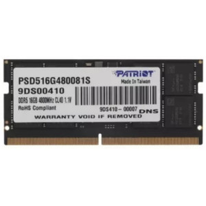 16GB DDR5-4800 SODIMM PATRIOT Signature Line, PC5-38400, CL40, 2 Rank Single-sided module, On-die ECC, 1.1V