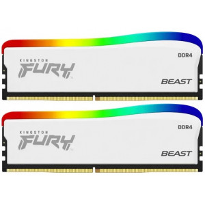 32GB (Kit of 2*16GB) DDR4-3200  Kingston FURY® Beast DDR4 RGB Special Edition, PC25600, 1Rx8, CL16, 1.35V, Auto-overclocking, Asymmetric WHITE heat spreader, Dynamic RGB effects featuring Kingston FURY Infrared Sync technology, Intel XMP Ready (Extreme Me