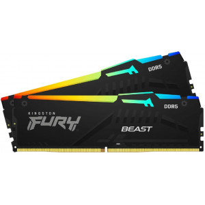 32GB (Kit of 2*16GB) DDR5-5200  Kingston FURY® Beast DDR5 RGB EXPO, PC41600, CL36, 1Rx8, 1.25V, Auto-overclocking, Asymmetric BLACK low-profile heat spreader, Dynamic RGB effects featuring HyperX Infrared Sync technology, AMD® EXPO v1.0 and Intel® Extreme
