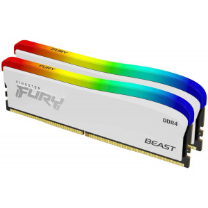 16GB (Kit of 2*8GB) DDR4-3600 Kingston FURY® Beast DDR4 White RGB Special Edition, PC28800, 1Rx8, CL17, 1.35V, Auto-overclocking, Asymmetric WHITE heat spreader, Dynamic RGB effects featuring Kingston FURY Infrared Sync technology, Intel XMP Ready (Extre