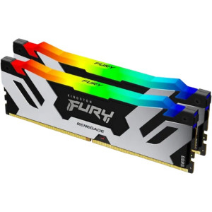 64GB (Kit of 2*32GB) DDR5-6000  Kingston FURY® Renegade Silver DDR5 RGB, PC48800, CL32, 1.35V, 2Rx8, Auto-overclocking, Symmetric SILVER Large heat spreader, Dynamic RGB effects featuring Kingston FURY Infrared Sync technology, Intel XMP 3.0 Ready  (Extre