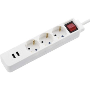 Hama 223081 Power Strip, 3-Way, USB-A 17 W, Switch, 1.4 m, white