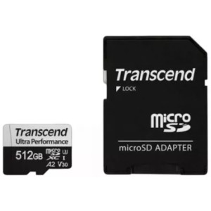 512GB MicroSD (Class 10) UHS-I (U3) +SD adapter, Transcend TS256GUSD340S (V30, A2, R/W:160/125MB/s)